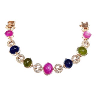 Bochic "Capri" Vintage Ruby & Multi Color Fancy Sapphire Bracelet - 18K & Silver For Sale