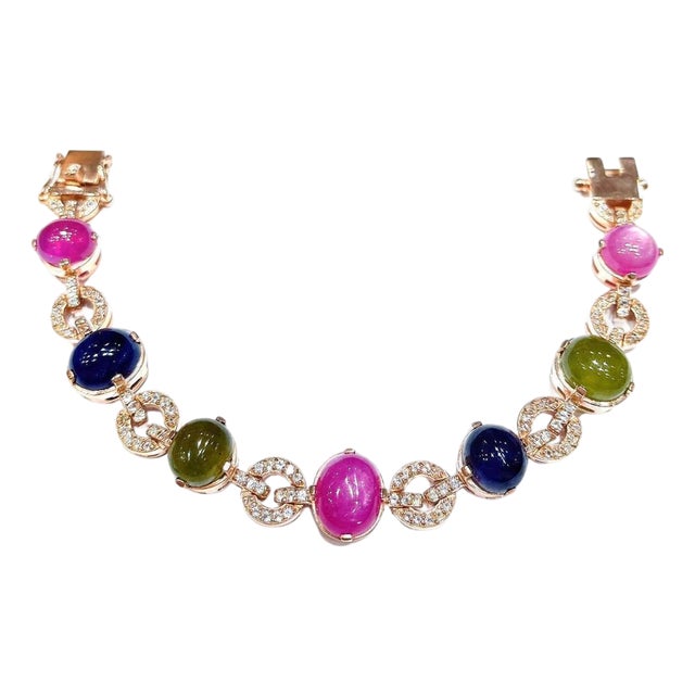 Bochic "Capri" Vintage Ruby & Multi Color Fancy Sapphire Bracelet - 18K & Silver For Sale