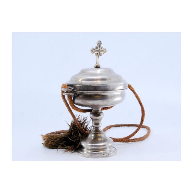 Metal Silver Pyx with Cross on the Lid and Suspension Cord For Sale - Image 7 of 9