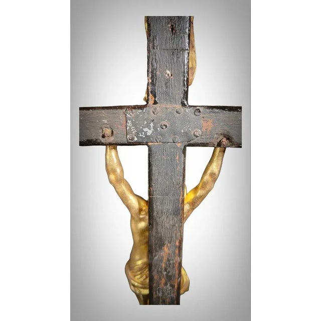 Metal Large Cross with Christ in Gilt Bronze, 1640 For Sale - Image 7 of 13