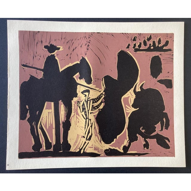 Reproduction on thick paper published in 1962 by the Cercle d'Art of this linocut, "Avant la pique" (Before the Pike),...