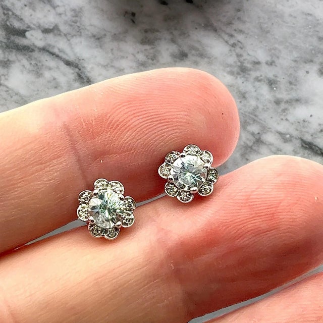 Natural Sapphire Diamond Stud Earrings 14k White Gold 1.62 TCW Certified For Sale - Image 17 of 18
