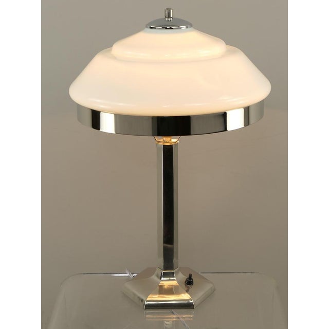 Metal Art Deco Chromed Table Lamp with Opal Glass Shade, 1920s For Sale - Image 7 of 10