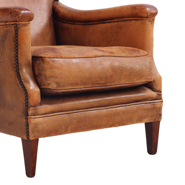 Brown 1960s Dutch Art Deco Style Leather Club Chair. For Sale - Image 8 of 8