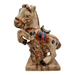 Late 20th Century Chinoiserie Majolica Style Asian War Horse Figurine