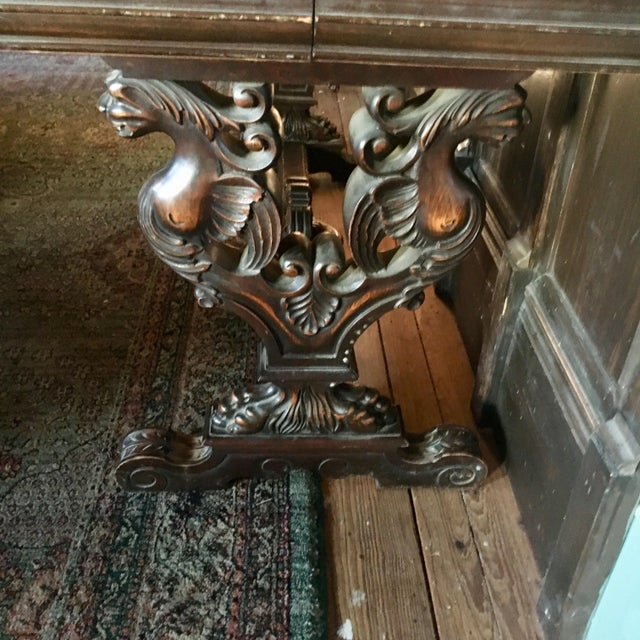 R. J. Horner & Co. 60" Burl Walnut Griffin Base Console Table/Desk/Dining Table With Butterfly Extension For Sale - Image 4 of 13