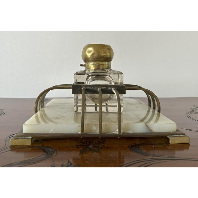 Inkwell in Onyx, Gold Metal and Crystal Tray, 1920s For Sale - Image 3 of 9