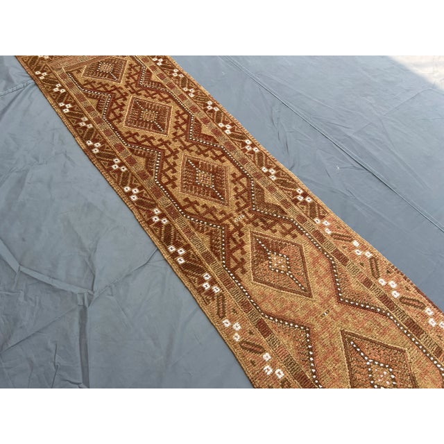 1980s Vintage Afghan Handmade Mishwani Runner Rug, Brown & Beige Geometric Tribal Wool Pile Rug For Sale - Image 5 of 8