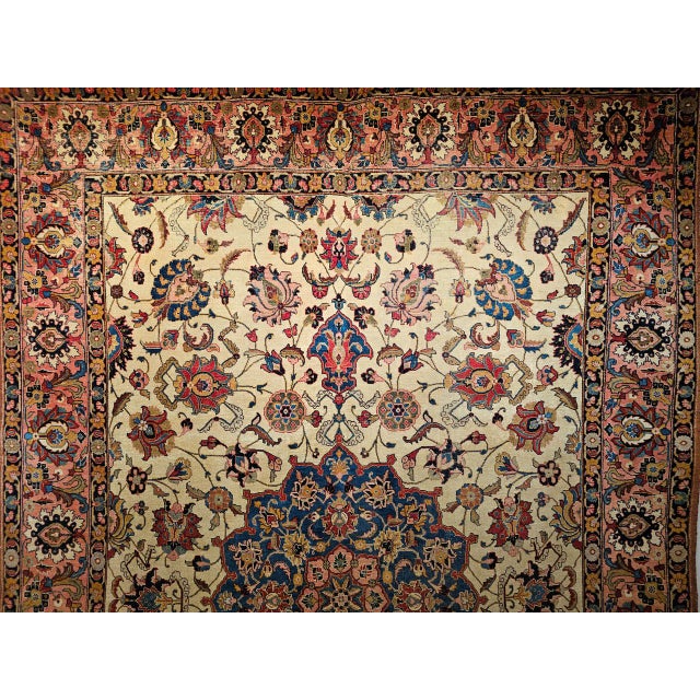 Ivory Vintage Persian Tabriz Rug, Hand-Knotted Wool, Palmettes & Sickle Leaves Pattern, Blue & Ivory, 8x12 For Sale - Image 8 of 15