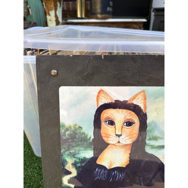 1990s Cat Mona Lisa Art on Canvas Frame Reproduction For Sale - Image 4 of 7