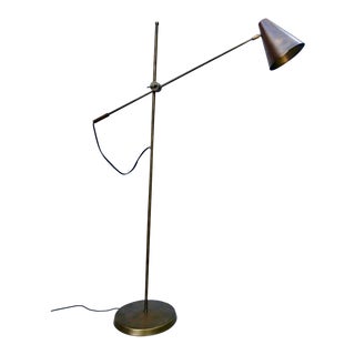 Mid-Century Modern Floor Lamp in Antique Brass For Sale