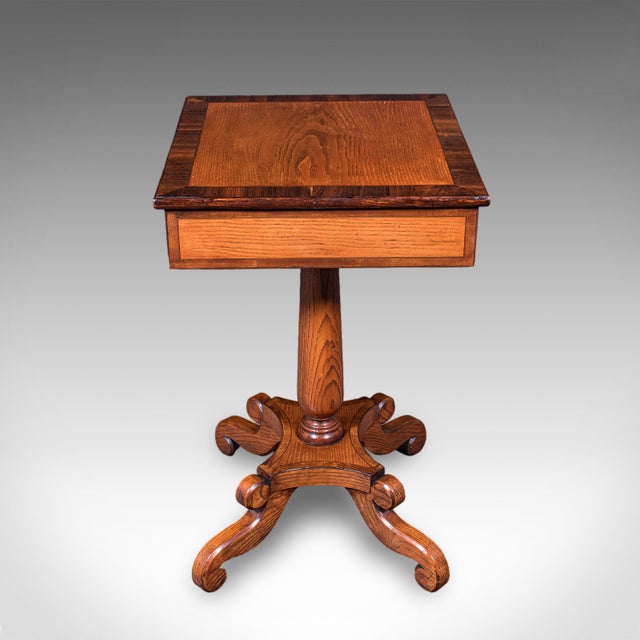 Vintage Regency Revival Side Table, English, Oak, Walnut, Accent, End, Art Deco For Sale - Image 4 of 12