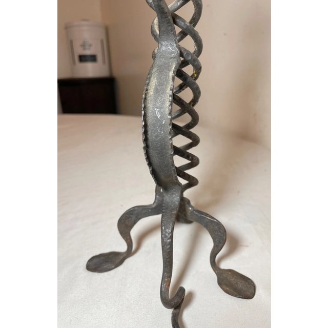 Antique Hand Wrought Iron Serpent Candlestick Candle Stick Holder Sculpture For Sale - Image 11 of 14