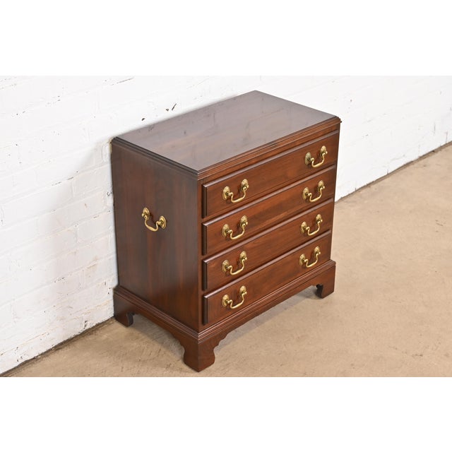 Ethan Allen Ethan Allen Georgian Solid Cherry Wood Four-Drawer Bedside Chest For Sale - Image 4 of 12