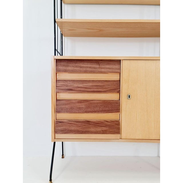 Wood Freestanding String Shelf-System Unit Bookcase in Ash, Walnut & Metal from Koch Möbel, Germany, 1950s For Sale - Image 7 of 18