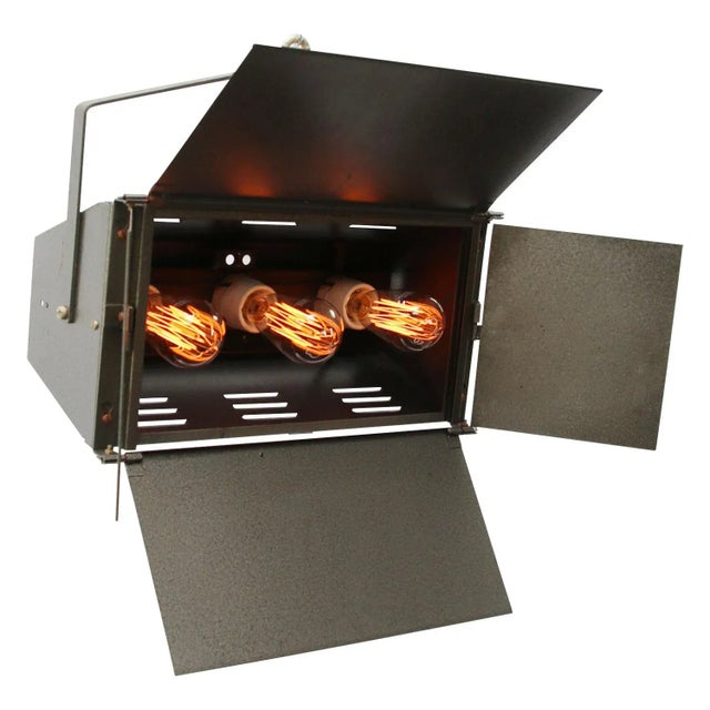 Industrial Vintage Dark Grey Metal Theater Pendant Light For Sale - Image 3 of 6