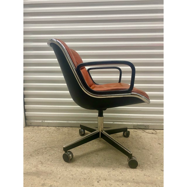 Vintage office chair with original brown leather - known and the Pollock chair by knoll .Pollock designed his Executive...