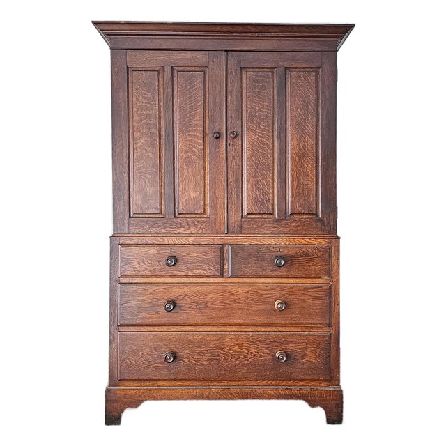 Antique English Oak Linen Press Cabinet | Circa 1860 For Sale