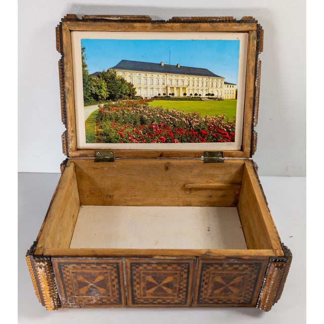19th or 20th Century European Folk Tramp Art Marquetry Wood Box For Sale - Image 14 of 17