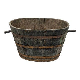 19th C French Oakwood Grape Harvest Bucket From Burgundy For Sale
