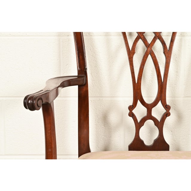 Brown Baker Furniture Style Chippendale Carved Mahogany Armchairs, Pair For Sale - Image 8 of 15