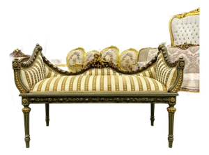French Style Golden Settee Gold Leaf Details