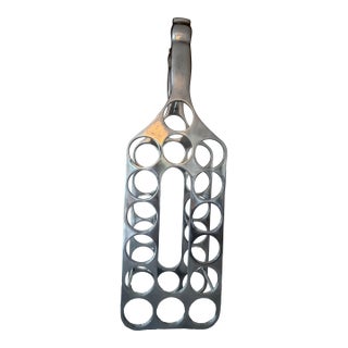 1960s Mid-Century Modern Michael Noll Style Cast Aluminum Wine Rack Bottle Shaped Silhouette Silver -15 Bottle For Sale