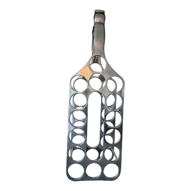 1960s Mid-Century Modern Michael Noll Style Cast Aluminum Wine Rack Bottle Shaped Silhouette Silver -15 Bottle For Sale