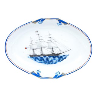 1980s Discontinued Mottahedeh "Our Maritime Heritage" Porcelain u.s.s. Constitution Oval Tray For Sale