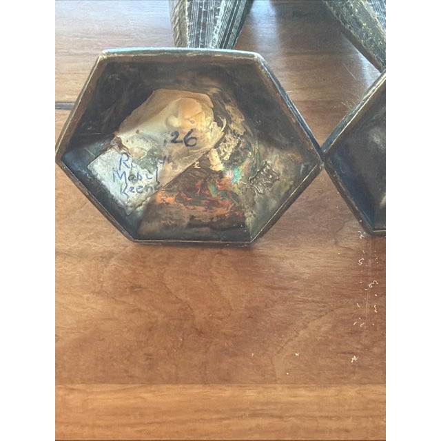 1926 Arts and Crafts Hand Hammered Metal Salt Pepper Shakers Studio Made Stamped - a Pair For Sale - Image 4 of 5