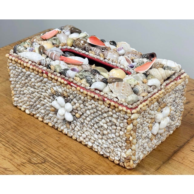 Ivory Vintage Shell Encrusted Tissue Box Holder For Sale - Image 8 of 14