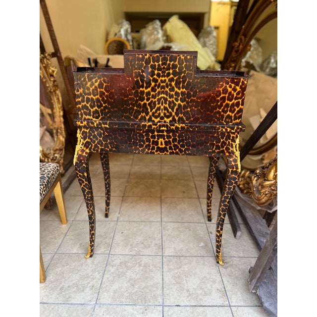 1960s Leopard Print Animal Print French Style Louis XV Style Secretary Desk For Sale - Image 4 of 6