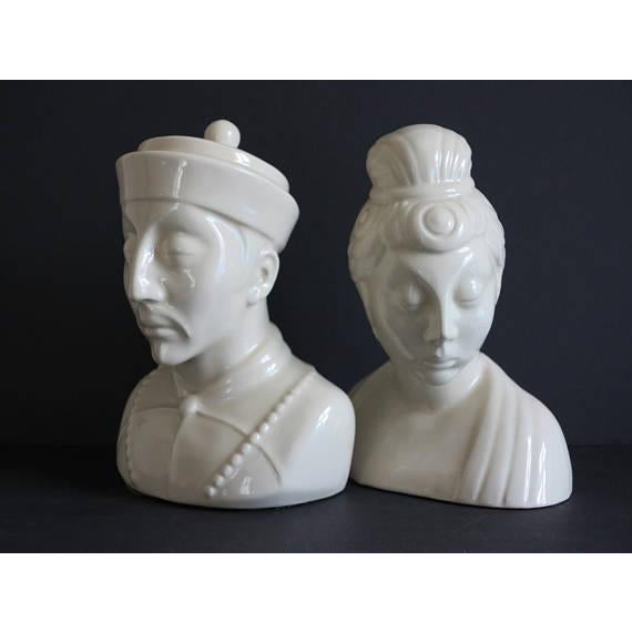 Mid-Century James Mont Style Chinoiserie Blanc De Chine Style Ceramic Busts - A Pair For Sale In New York - Image 6 of 6