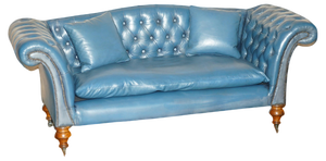 William IV Regency Hump Back Chesterfield Sofa in Blue Leather, 1830s