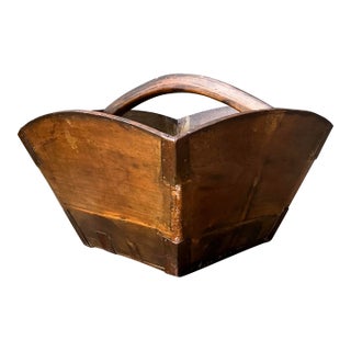Vintage Hand Made Wooden Basket For Sale