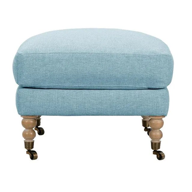 Contemporary Greta Ottoman, Sky Linen For Sale - Image 3 of 7