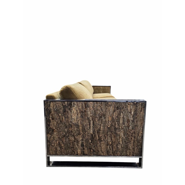 MCM Adrian Pearsall Chrome Flat-Bar Cork-Sided Sofa & Loveseat Set Newly Reupholstered For Sale - Image 9 of 12