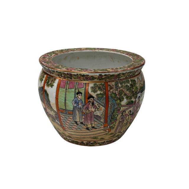 This charming small Chinese porcelain pot features a rounded, bulbous silhouette beautifully hand-painted in vibrant...
