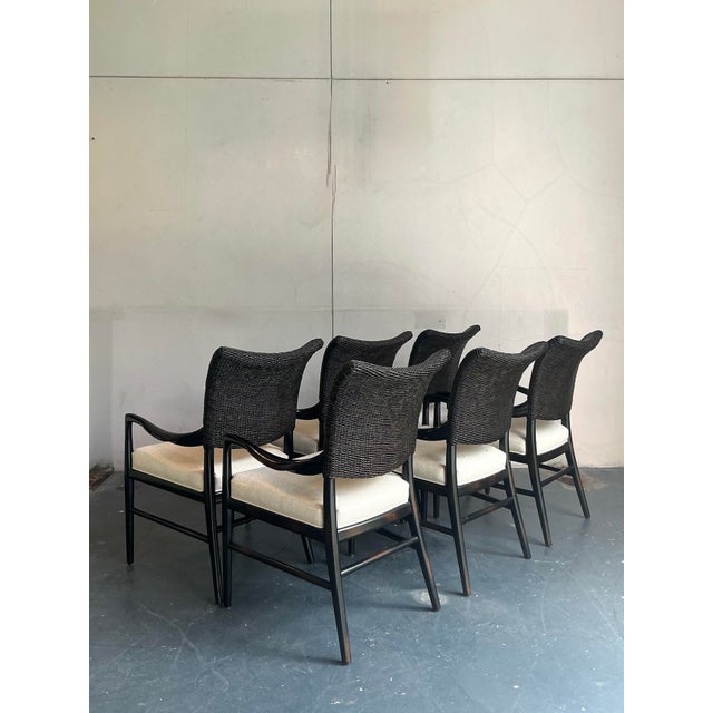 Mid-Century Modern Vintage Boho Palecek “Catalina Cane” Arm Chairs - Set of 6 For Sale - Image 3 of 9