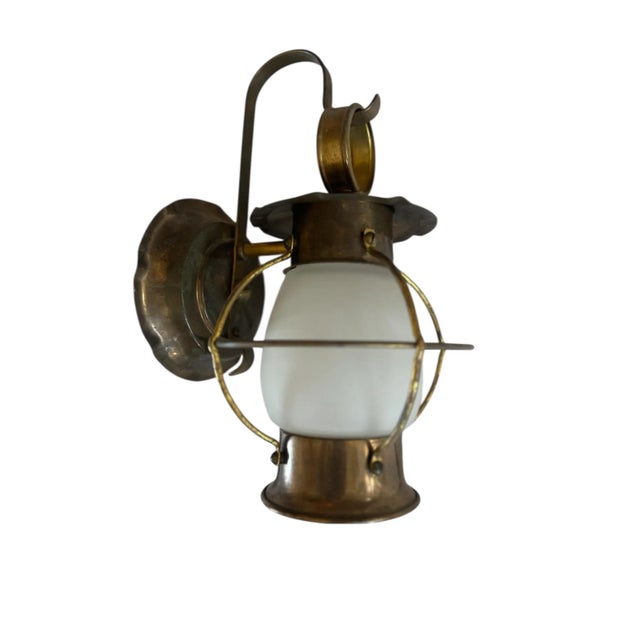 Mid 20th Century Mid 20th Century Brass Hanging Outdoor Lantern Wall Sconces, A Pair For Sale - Image 5 of 5