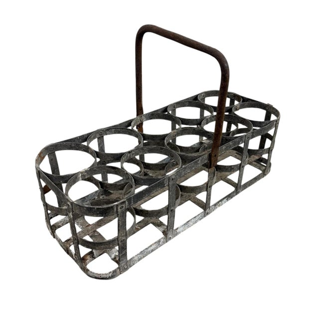 Large Antique Galvanized Bottle Carrier, 1890s For Sale - Image 5 of 5