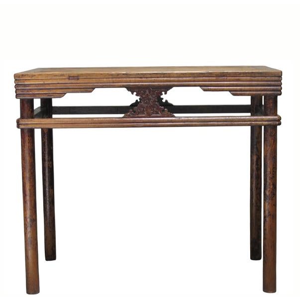This rectangular side table is made from solid elm wood, featuring a multi-layered, molded edge on the tabletop. The frame...