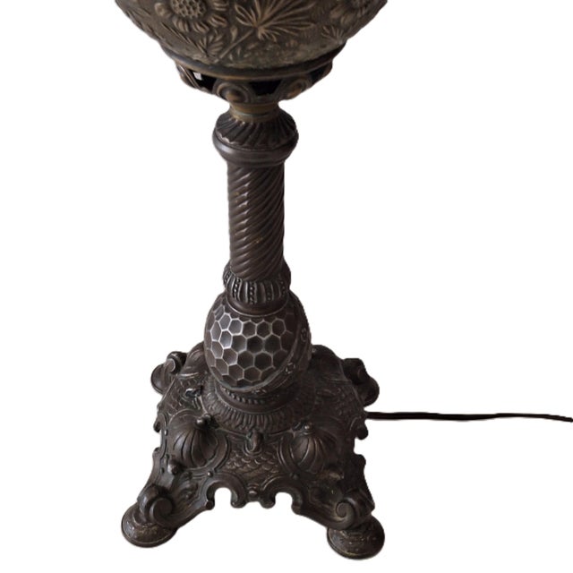 Rose Antique Early 20th Century Victorian Hand Painted Large Parlor Lamp For Sale - Image 8 of 17