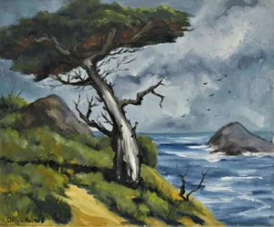 Clifford Holmes, Coastal Scene with Cypress, Circa 1950