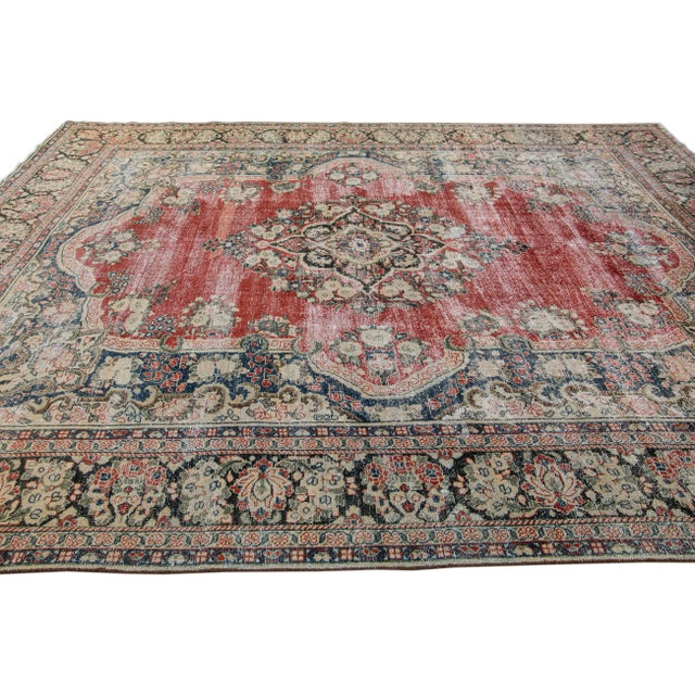 1960s Red Vintage Persian Handmade Medallion Wool Rug For Sale - Image 5 of 7