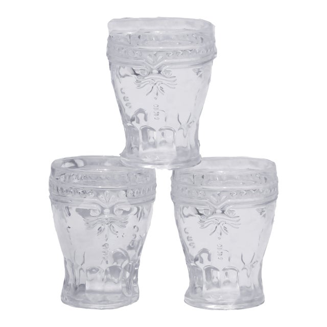 French Pressed Glass Bistro Glasses, Set of 3 For Sale