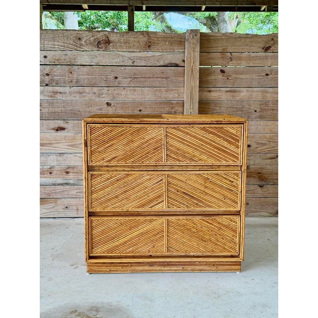 Gabriella Crespi Vintage Floating Pencil Rattan Three-Drawer Chest or Dresser For Sale - Image 4 of 12