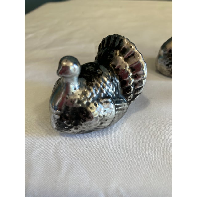 Vintage Ceramic Turkey Salt & Pepper Shakers With Metallic Silver Finish For Sale In Oklahoma City - Image 6 of 9