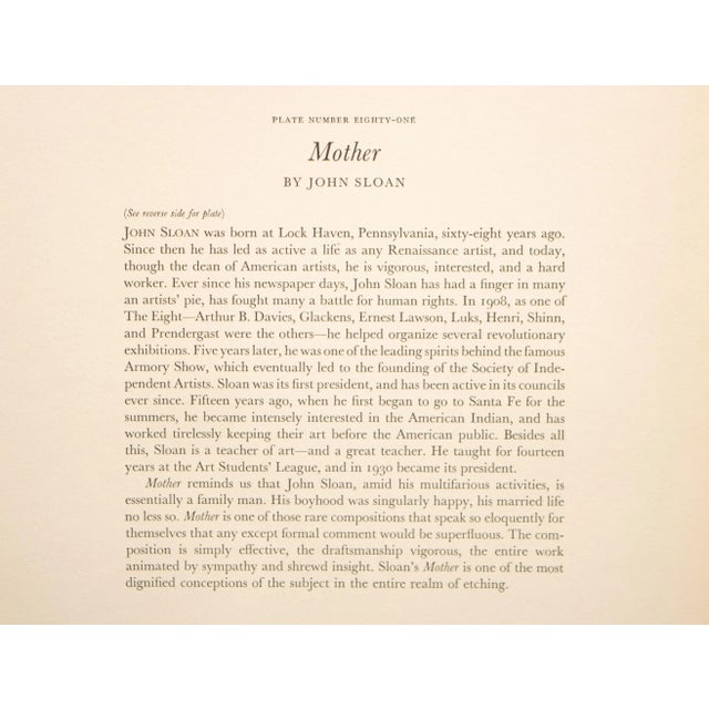 Charcoal 1939 After John Sloan "Mother", First Edition Period Offset Lithograph For Sale - Image 8 of 10