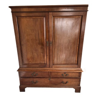George II Style Dwarf Linen Chest in Cherry With Paneled Doors and Drawers For Sale